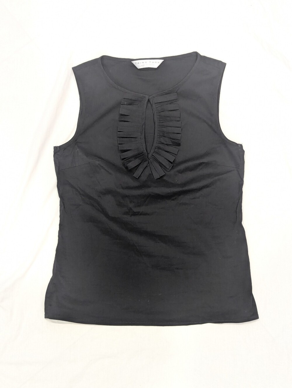 Trina Turk Black Sleeveless Ruffle Keyhole Tank